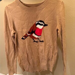 LOFT Tan Sweater with Bird Motif
